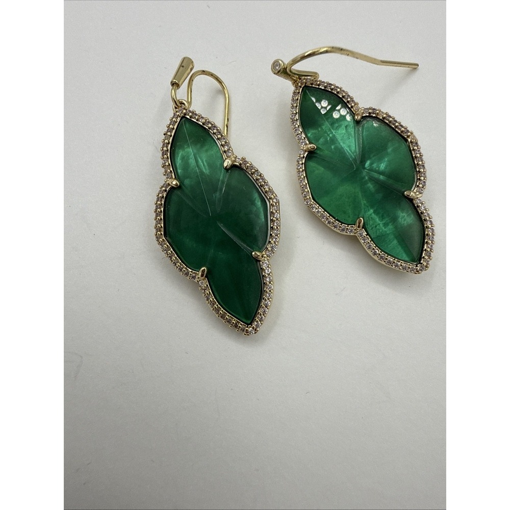 Kendra Scott Abbie Pave Frame Drop Earrings Gold Green Abalone